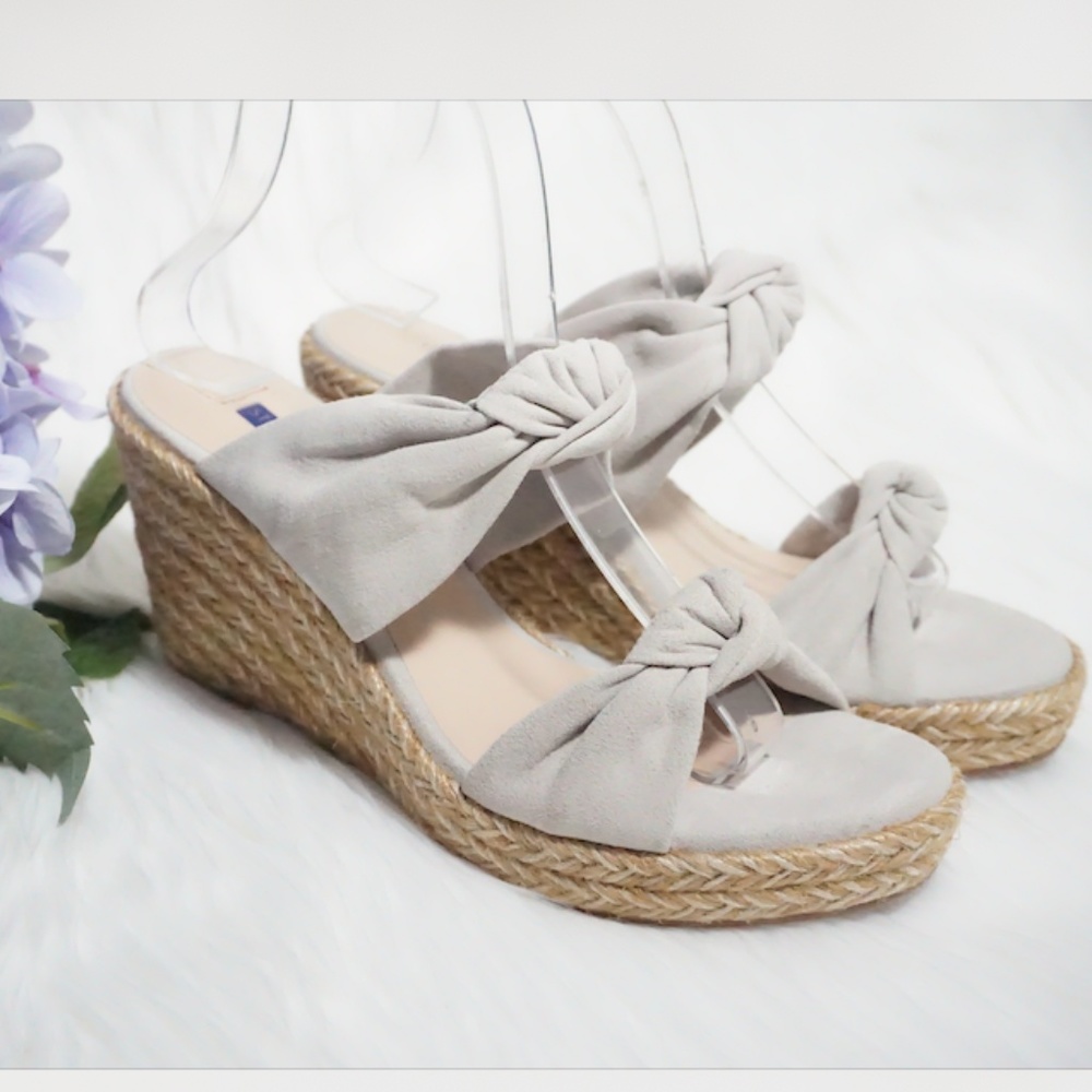 🆕STUART WEITZMAN Suede Espadrille Wedge Bow Gray - Picture 1 of 8